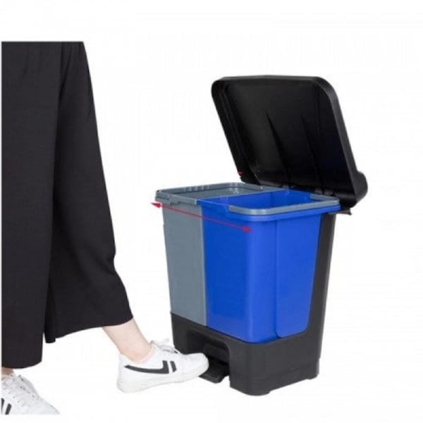 TCS 60L Twin/ Dual Compartment Rubbish/ Waste Bin Step-On Mobile Foot Operated