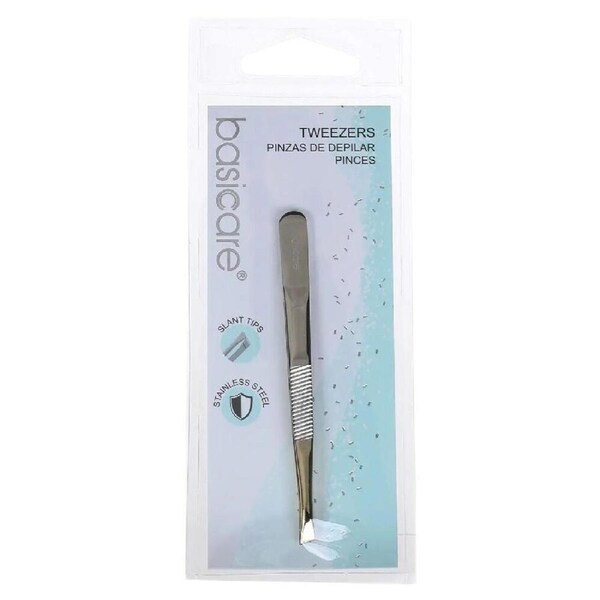 Basicare Slant Tip Tweezers with Half Gold Blade Stainless Steel 8.5cm