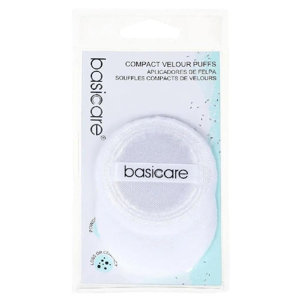 Basicare Compact Velour Powder Puffs 5.8cm Soft Makeup Applicators 2 Pack