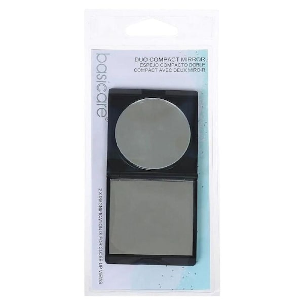 Basicare Duo Magnifying Compact Mirror Black Portable Folding Cosmetic Mirror