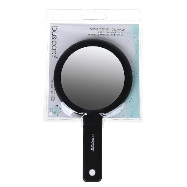 Basicare Duo Sided Hand Mirror Lightweight Travel Cosmetic Mirror 2x Magnifier