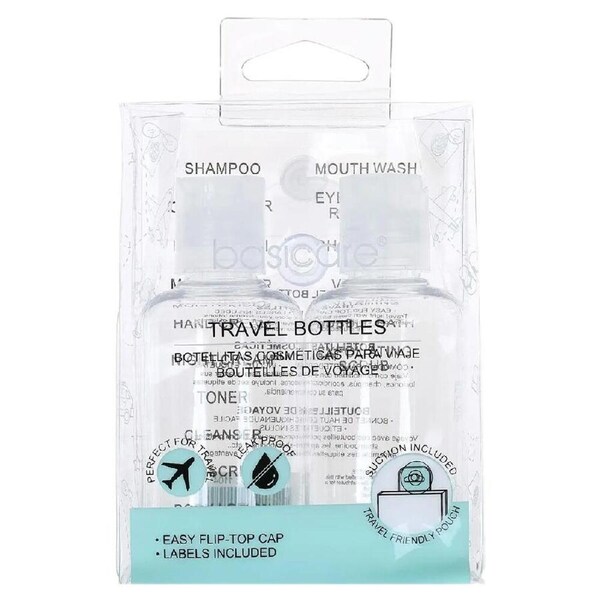 Basicare Travel Bottles Set of 2 Refillable 80ml With Stickers for Labelling