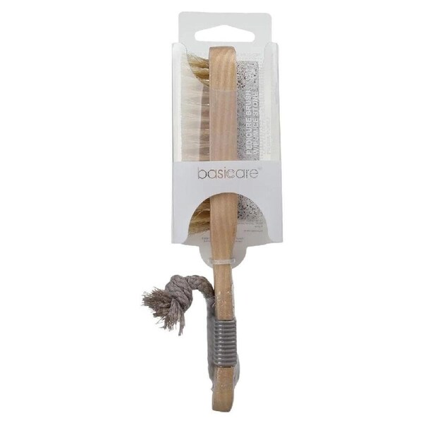 Basicare Pedicure Brush with Natural Bristles and Pumice Stone for Smooth Feet