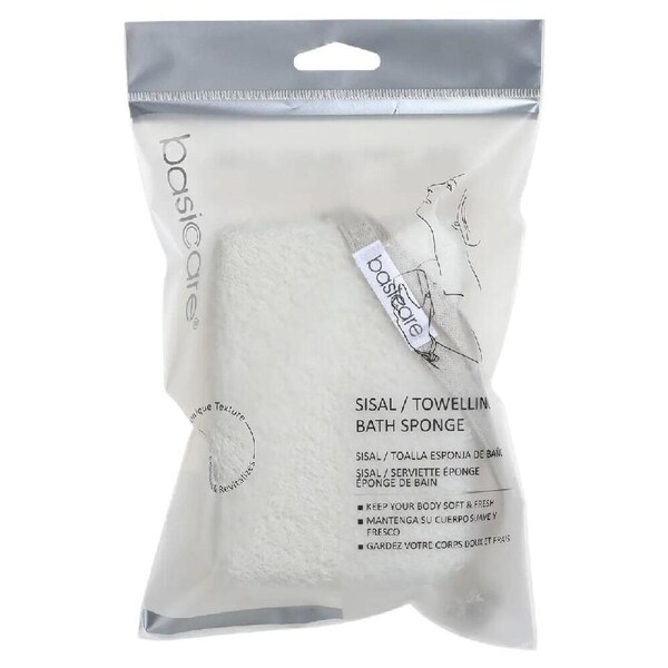 Basicare Sisal Towelling Bath Sponge Natural Exfoliating Body Cleansing Tool