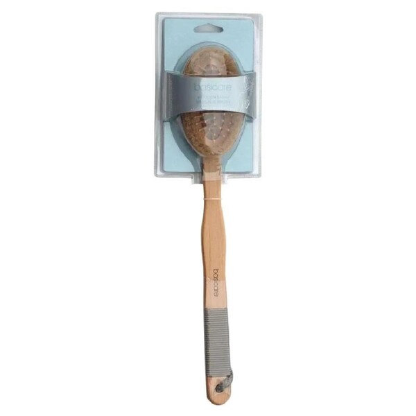 Basicare Wooden Bath Massage Brush 41cm Natural Bristles for Exfoliation