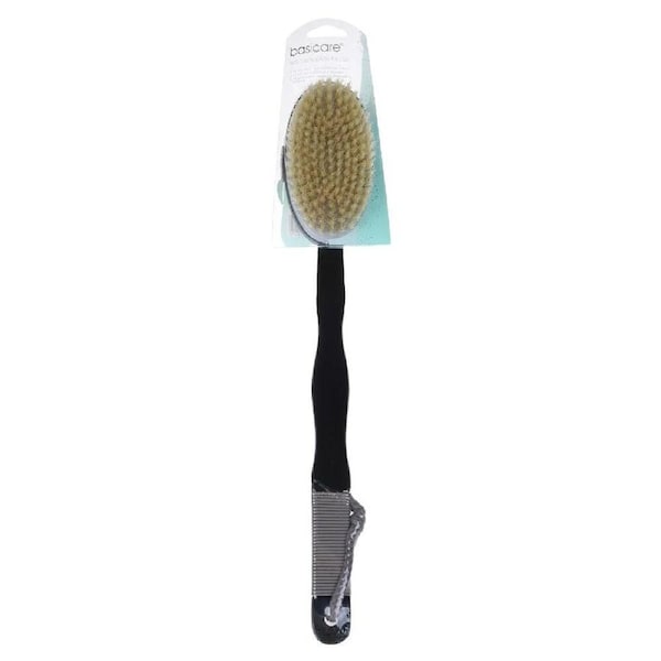 Basicare Wooden Bath Brush 41cm Long Handle Natural Bristles for Exfoliation
