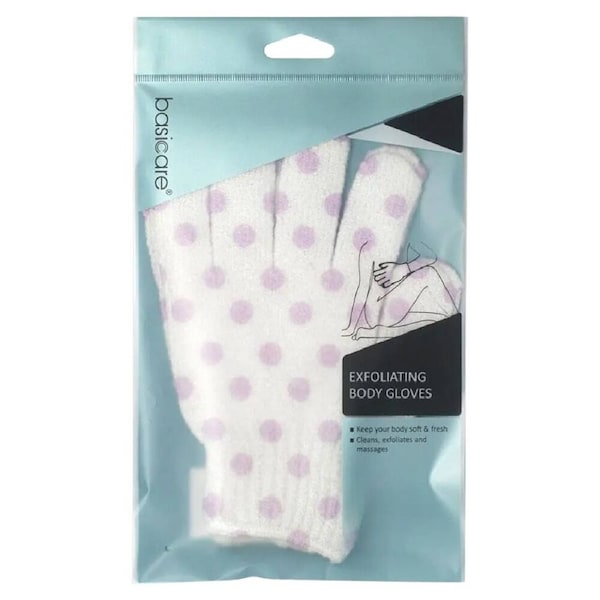 Basicare Exfoliating Body Gloves White with Purple Dots Smooth Healthy Skin