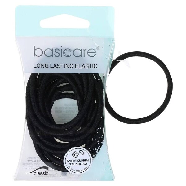 Basicare Snag Free Round Hair Elastics Black 12pcs Secure No Metal Hair Ties