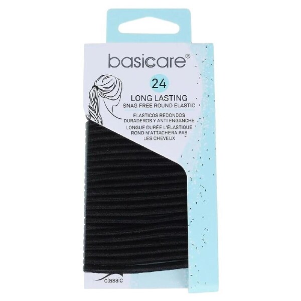 Basicare Elastic Black Hair Bands 24pcs 4mm No Metal Tangle Free