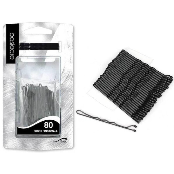Basicare Black Bobby Pins 5cm 80 Pack Strong Durable Hair Styling Clips
