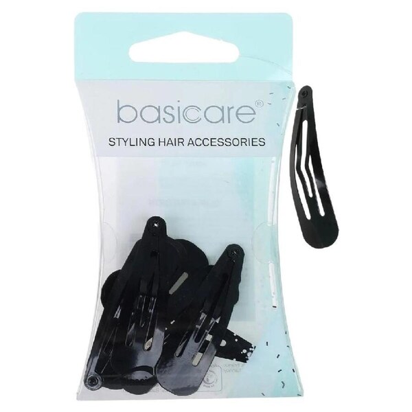 Basicare Black Snap Hair Clips 4.8cm Set of 10 Durable Secure Hold