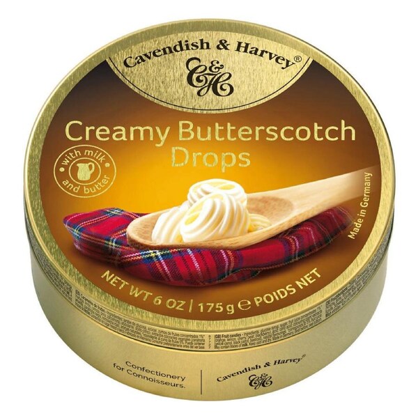 Cavendish & Harvey Creamy Butterscotch Drops 175g Tin Sweets C&H Candy Lollies