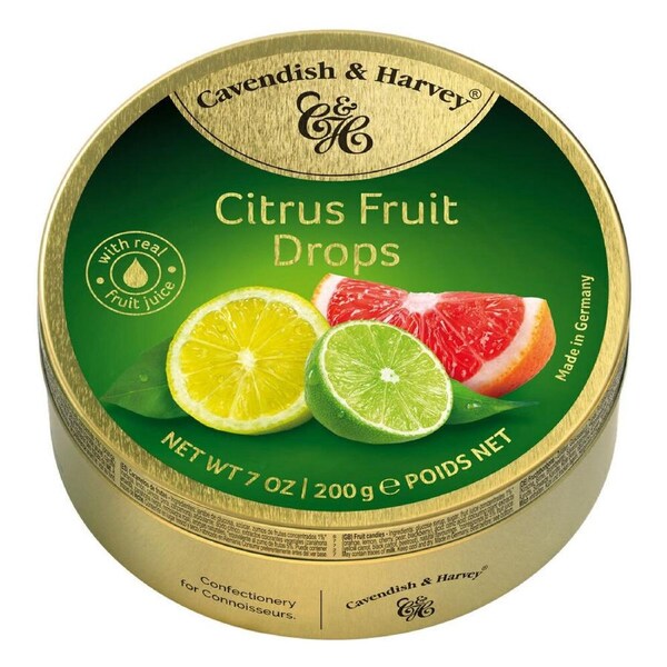 Cavendish & Harvey Citrus Fruit Drops 200g Tin Sweets C&H Candy Lollies