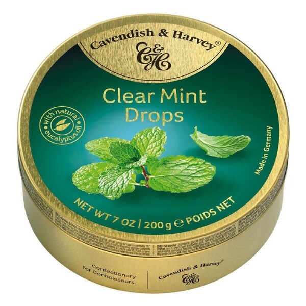 Cavendish & Harvey Clear Mint Drops 200g Tin Sweets C&H Candy Lollies