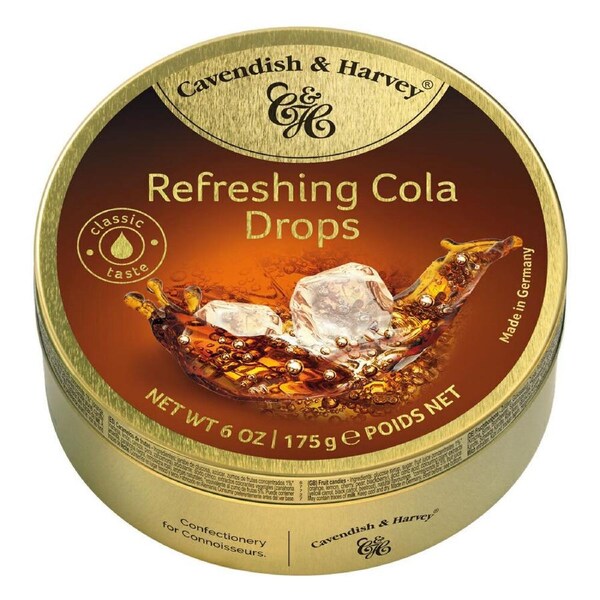 Cavendish & Harvey Refreshing Cola Drops 175g Tin Sweets C&H Candy Lollies