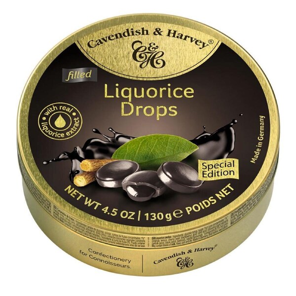 Cavendish & Harvey Liquorice Filled Drops 130g Tin Sweets C&H Candy Lollies