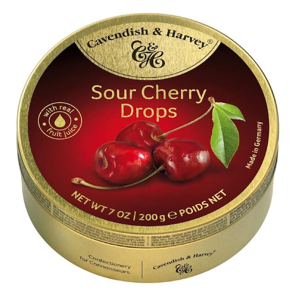 Cavendish & Harvey Sour Cherry Drops 200g Tin Sweets C&H Candy Lollies