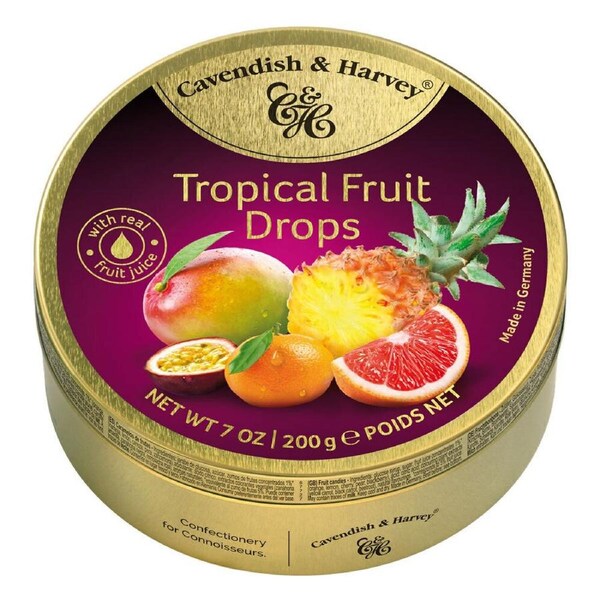 Cavendish & Harvey Tropical Fruit Drops 200g Tin Sweets C&H Candy Lollies