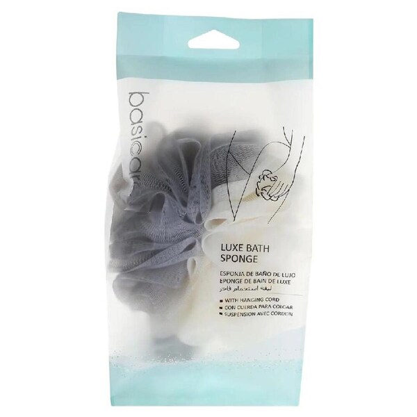 Basicare Luxe Bath Sponge Purple with Hanging Cord Gentle Skin Exfoliation