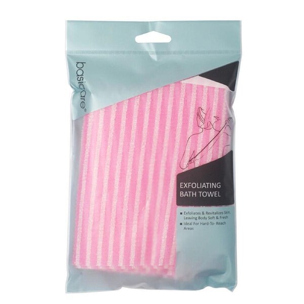 Basicare Exfoliating Bath Towel Pink Deep Clean Soft Smooth Skin Care