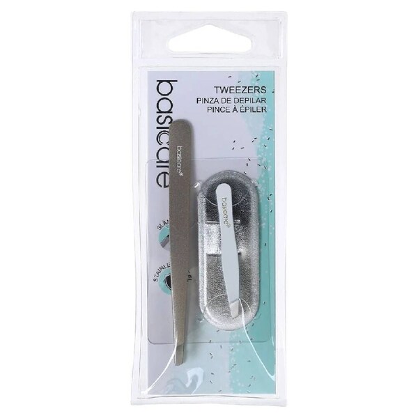 Basicare 2 Piece Tweezer Set for Eyebrow Shaping and Hair Removal