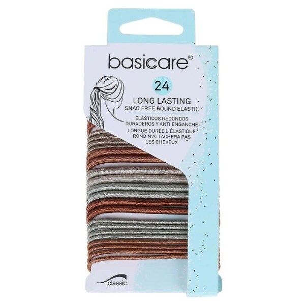 Basicare Metallic Round Elastic Hair Ties 24pcs Durable Snag Free