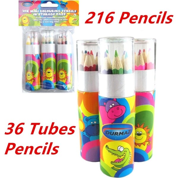 216 X MINI COLOURING PENCILS IN POLKA DOT DESIGN TUBE CASE BAG FILLER CRAFT d