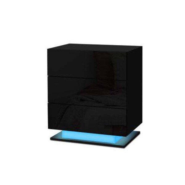 Bedside Tables Side Table RGB LED Lamp 2 Drawers Nightstand Gloss Black