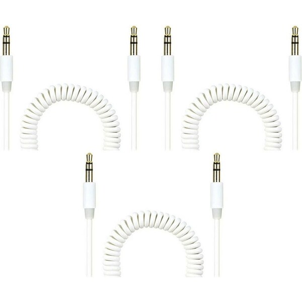 3x Crest 1.5m Coiled 3.5mm to 3.5mm AUX Male Audio Cable for Speakers/Car White