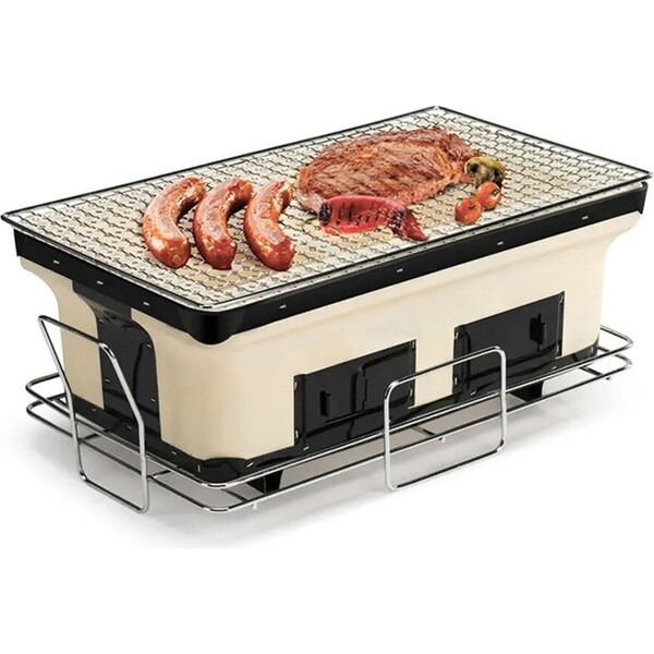 Healthy Choice 40.5cm Clay Firebox Hibachi Tabletop Dual Charcoal Grill/Mini BBQ