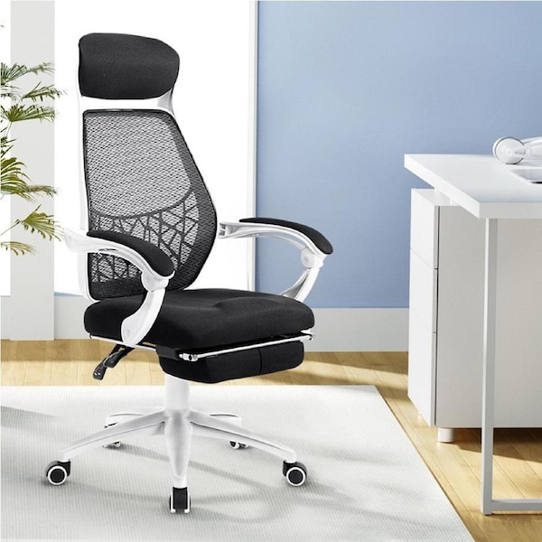 Artiss Mesh Office Chair with Footrest Black White