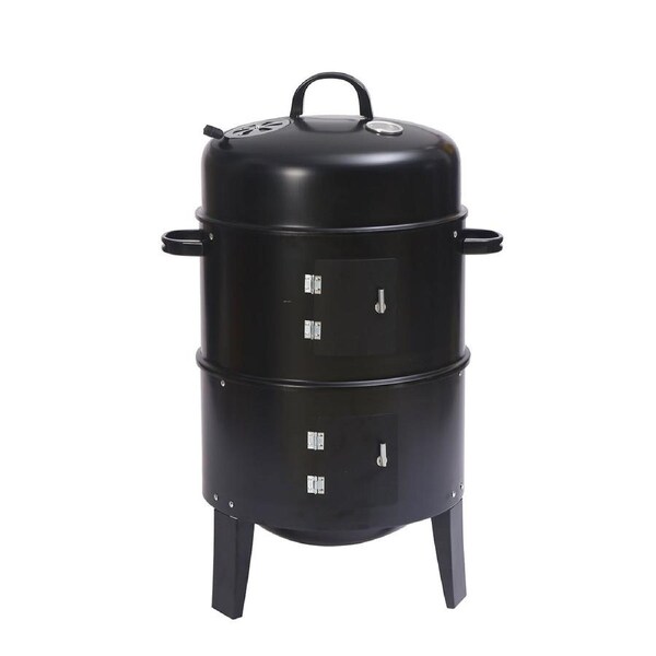 Elora 3in1 Portable Charcoal BBQ Vertical Smoker Roaster Grill Steel Water Steamer