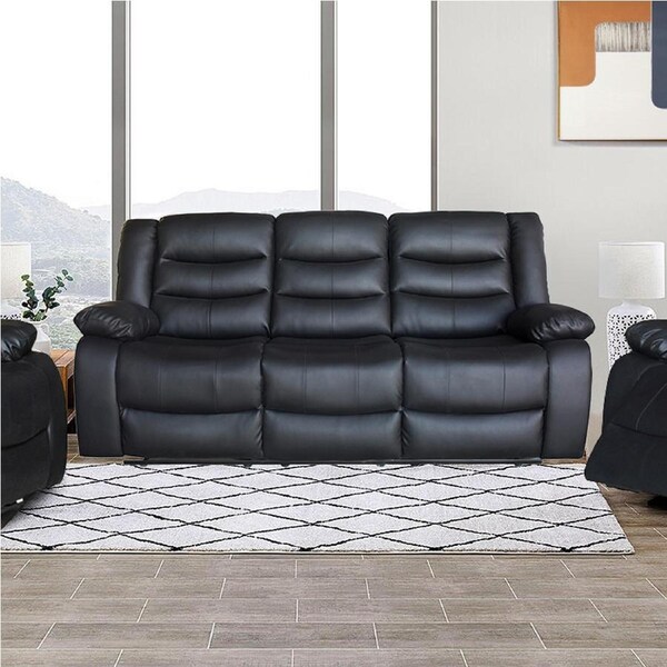 Fantasy 3 Seater Recliner Sofa Chair In Faux Leather Lounge Couch Armchair in Black Colour