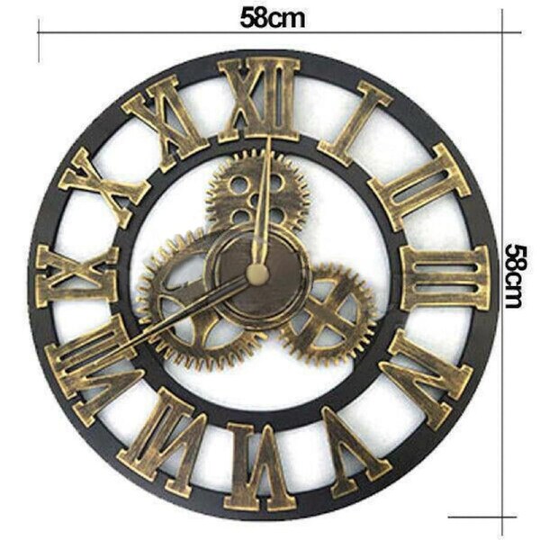 Salesbay Large Round Wall Clock Vintage Wooden Luxury Art Design Vintage 60cm