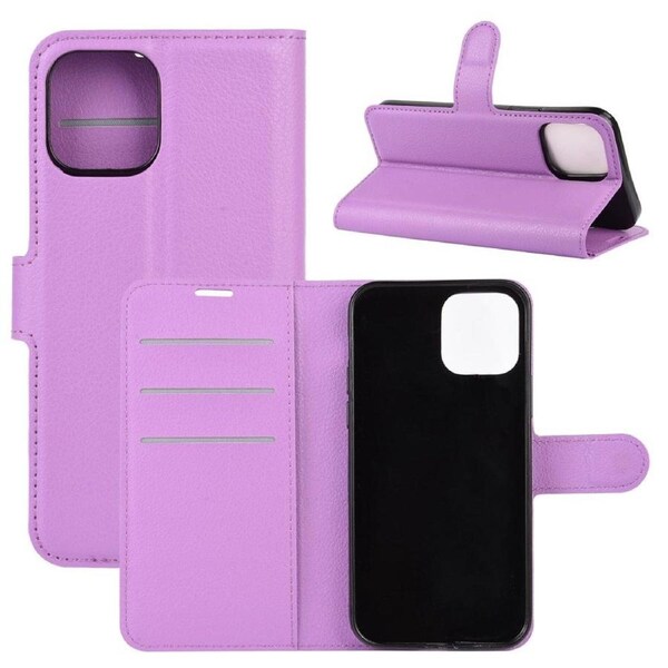 For iPhone 12 / 12 Pro Case, Lychee Texture Folio Shielding Case Wallet, Purple