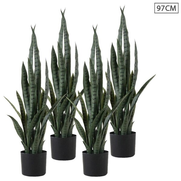 SOGA 4X 97cm Sansevieria Snake Artificial Plants with Black Plastic Planter Greenery, Home Office Decor