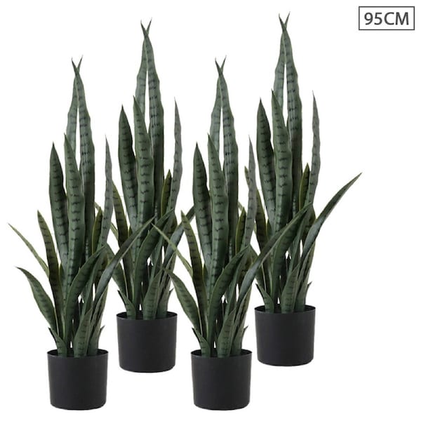 SOGA 4X 95cm Sansevieria Snake Artificial Plants with Black Plastic Planter Greenery, Home Office Decor