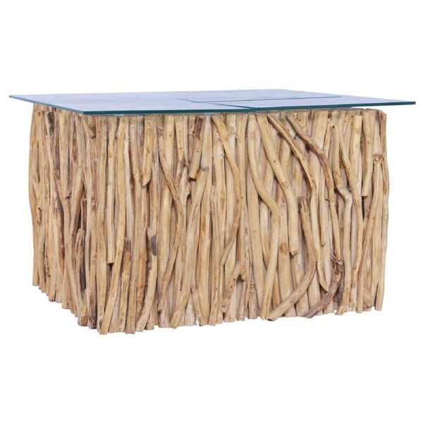 Coffee Table with Glass Top 66x66x40 cm Solid Teak Wood vidaXL