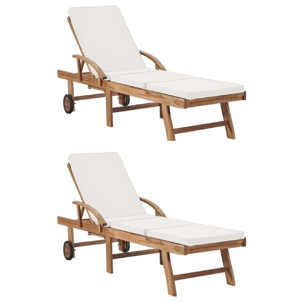 Sun Loungers with Cushions 2 pcs Solid Teak Wood Cream vidaXL