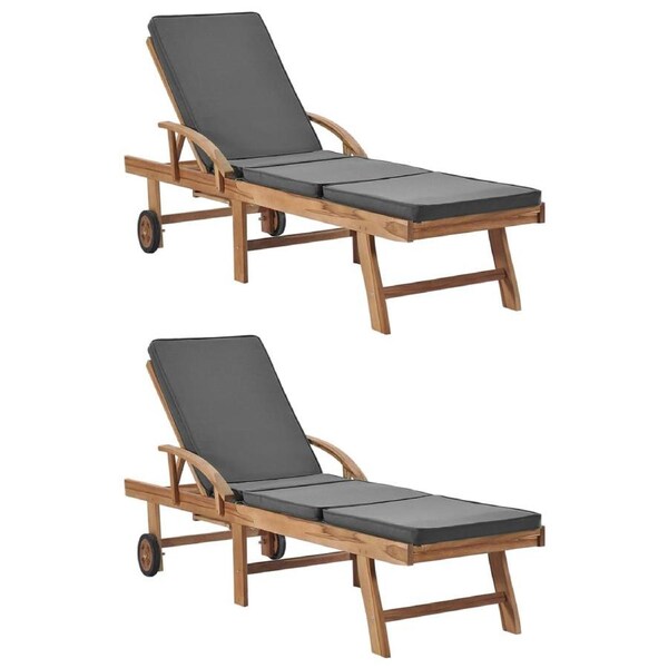 Sun Loungers with Cushions 2 pcs Solid Teak Wood Dark Grey vidaXL