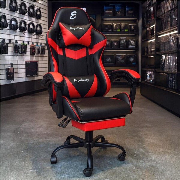 Ergoliving Computer Gaming Racing Chair Work Seat Office Recliner Pu Leather Red