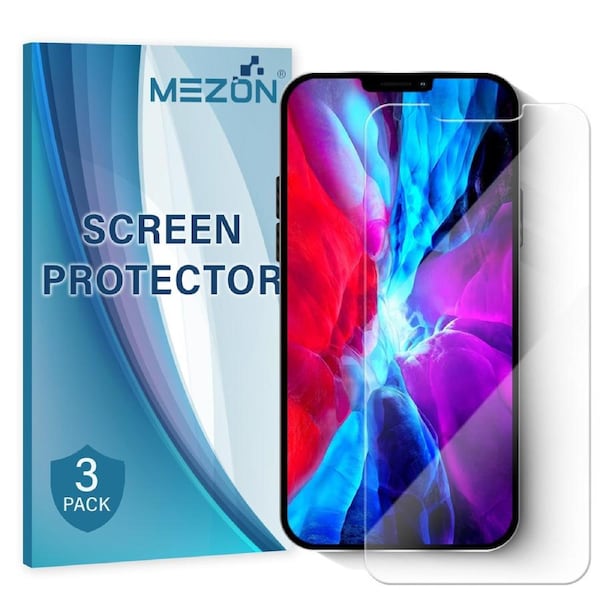[3 Pack] Apple iPhone 12 Pro (6.1") Ultra Clear Screen Protector Film by MEZON – Case Friendly, Shock Absorption (iPhone 12 Pro, Clear)