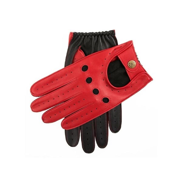 Dents Waverley Mens Leather Driving Gloves Luxury - Berry/Black Large