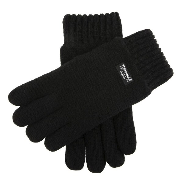 DENTS 3M Thinsulate Mens Wool Knit Gloves With Rib Cuff Warm Winter - Black Medium