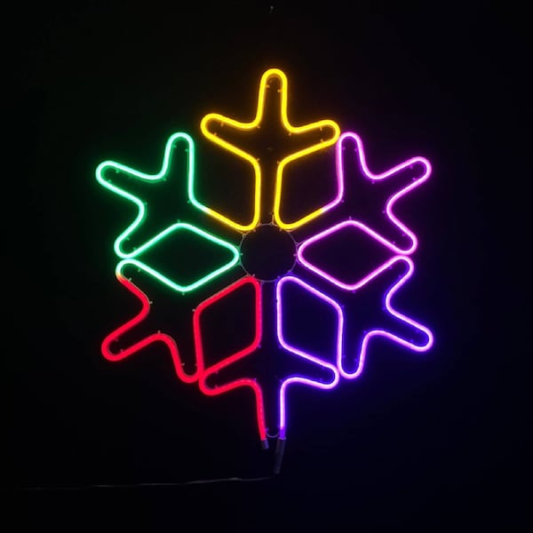 Christmas Neon LED Motif Multi Colour Snowflake 59x52cm Indoor Outdoor Display Sign