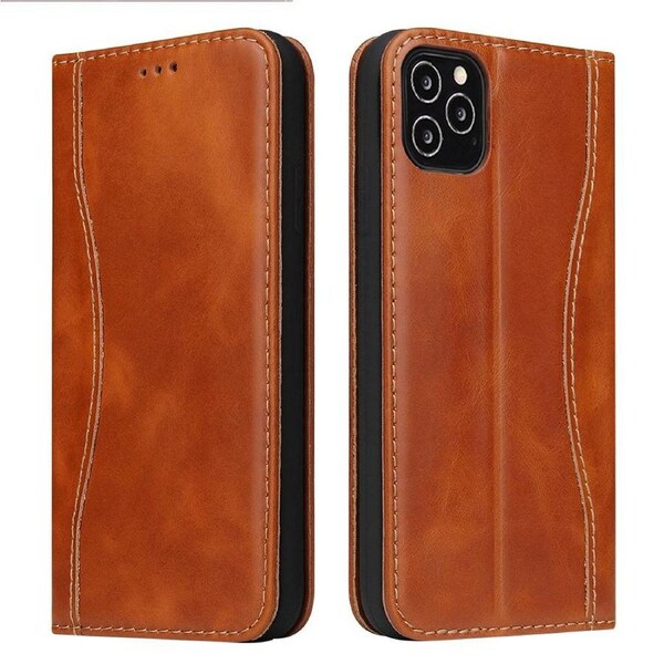 For iPhone 12 Pro/12 Case Brown Fierre Shan Genuine Cowhide Leather Wallet Cover