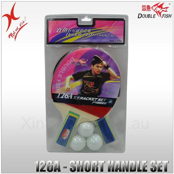 Double Fish Table Tennis - 126A Short Handle 2 Bats Set - 3 Table Tennis Ball
