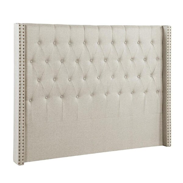Foret Bed Head Queen Size Headboard Bedhead Frame Base Stud Tufted Fabric Cream