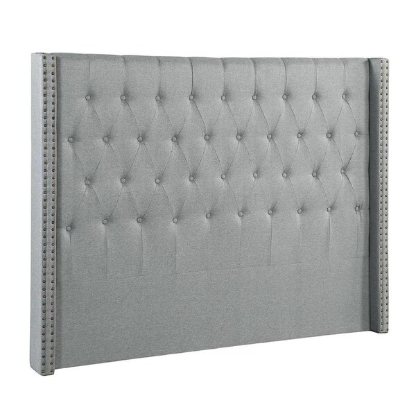 Foret Bed Head Queen Size Headboard Bedhead Frame Base Stud Tufted Fabric Grey