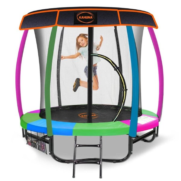 Kahuna 6ft Trampoline Free Safety Net Spring Pad Roof Cover Mat Rainbow